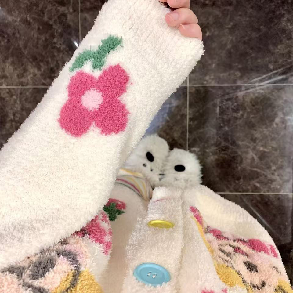 侘町2025新款眼镜女孩半边绒开衫秋冬睡衣少女保暖加绒冬季家居服