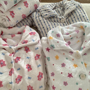 侘町2025新款秋冬暖呼呼撞色法兰绒居家服加厚可外穿睡衣女家居服