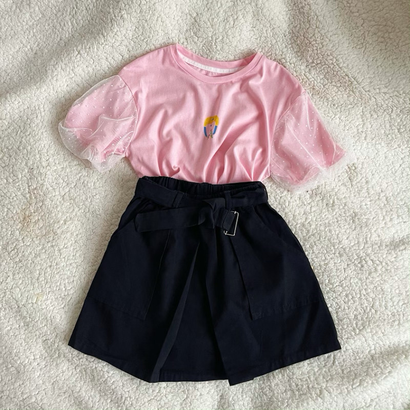 小熊可可纯棉T恤夏季新款短袖女宝宝可爱印花网纱泡泡袖上衣
