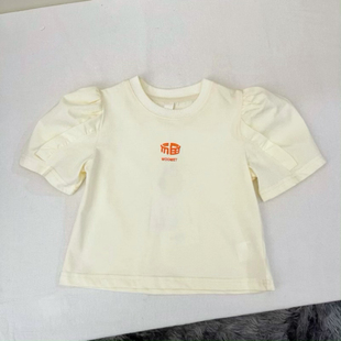 吾名堂品牌折扣女童夏装新款休闲百搭纯色短袖T恤泡泡袖半袖上衣