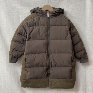 吾名堂品牌折扣羽绒服男女童拼色保暖中长款连帽羽绒特价不退换