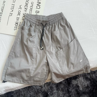 吾名堂夏装新款男女童宽松休闲中裤直筒透气纯色大口袋五分裤百搭