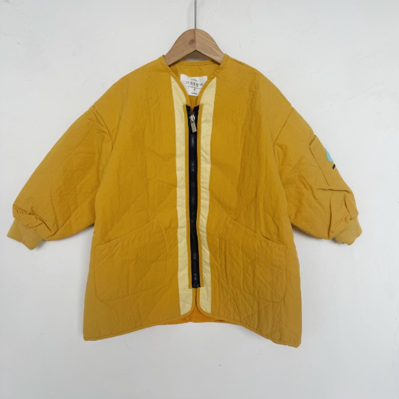 吾名堂品牌折扣男女童春秋款黄色夹棉外套薄棉服特价清不退换中长