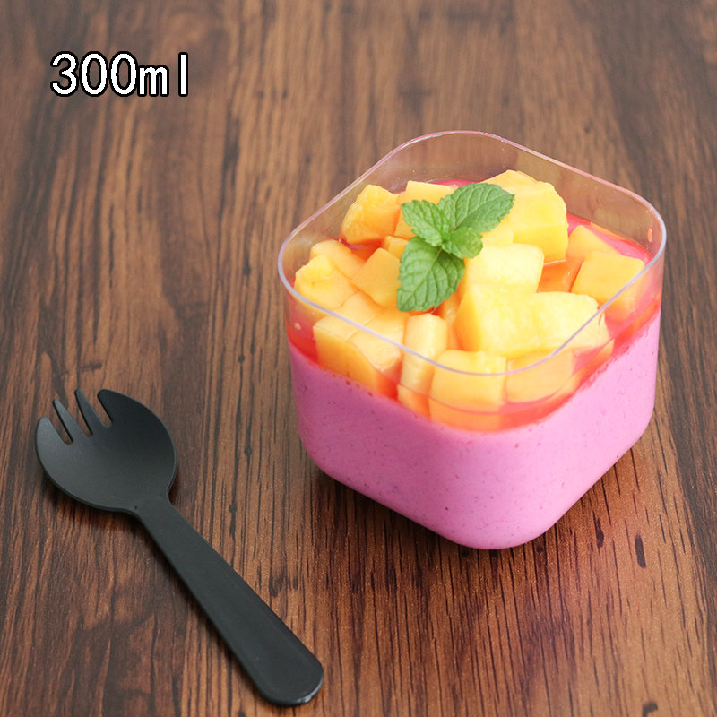 慕斯杯布丁杯冰淇淋杯蛋糕杯塑料一次性杯子带盖透明木糠杯方形