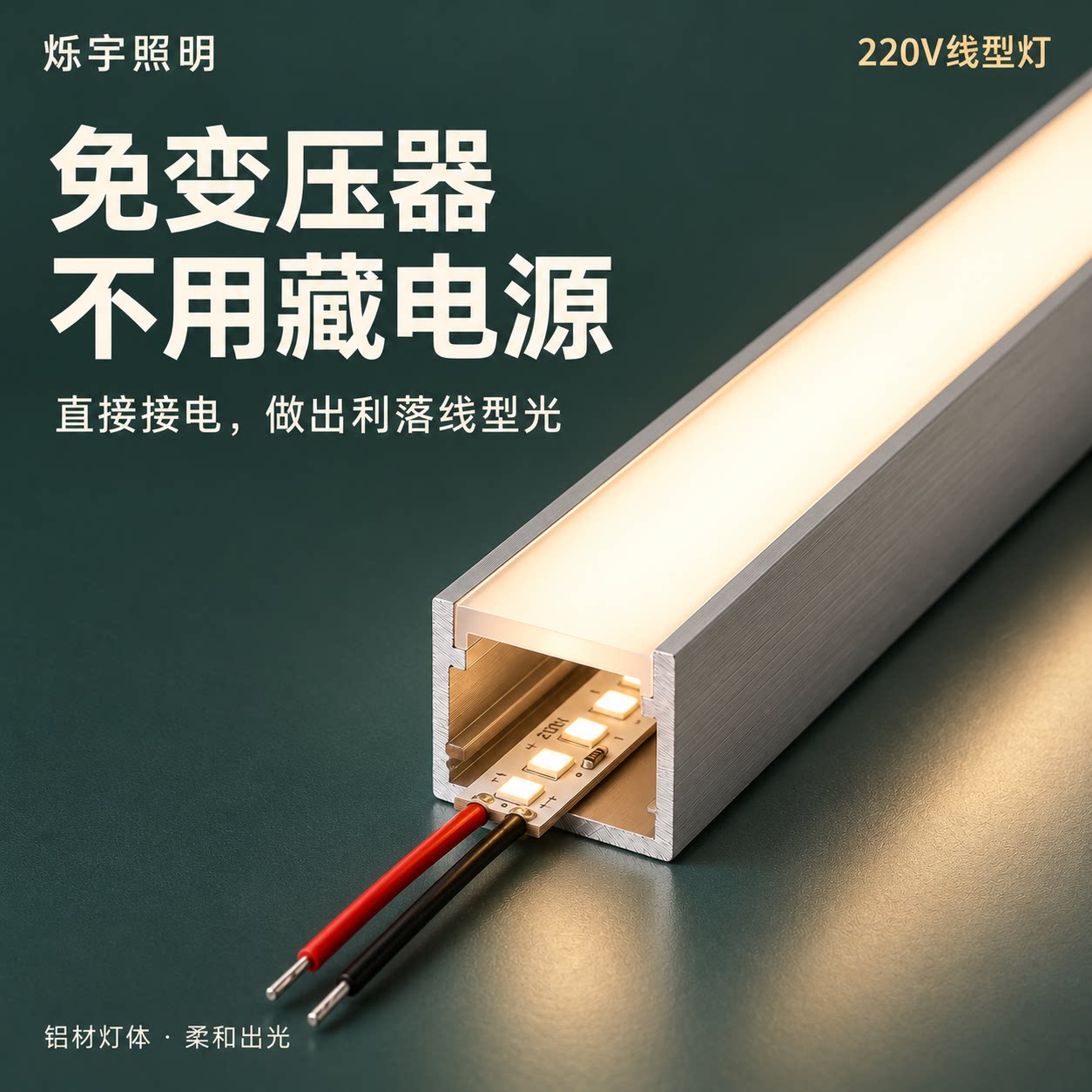 220V免变压器线型灯铝槽灯带led线性灯明装嵌入式货架柜体回光槽