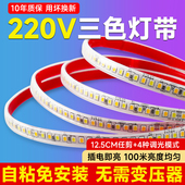 220v三色变光灯带自粘led软灯条客厅吊顶电视卧室氛围灯户外防水