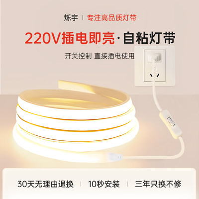 烁宇高压cob灯带自粘开关插电款