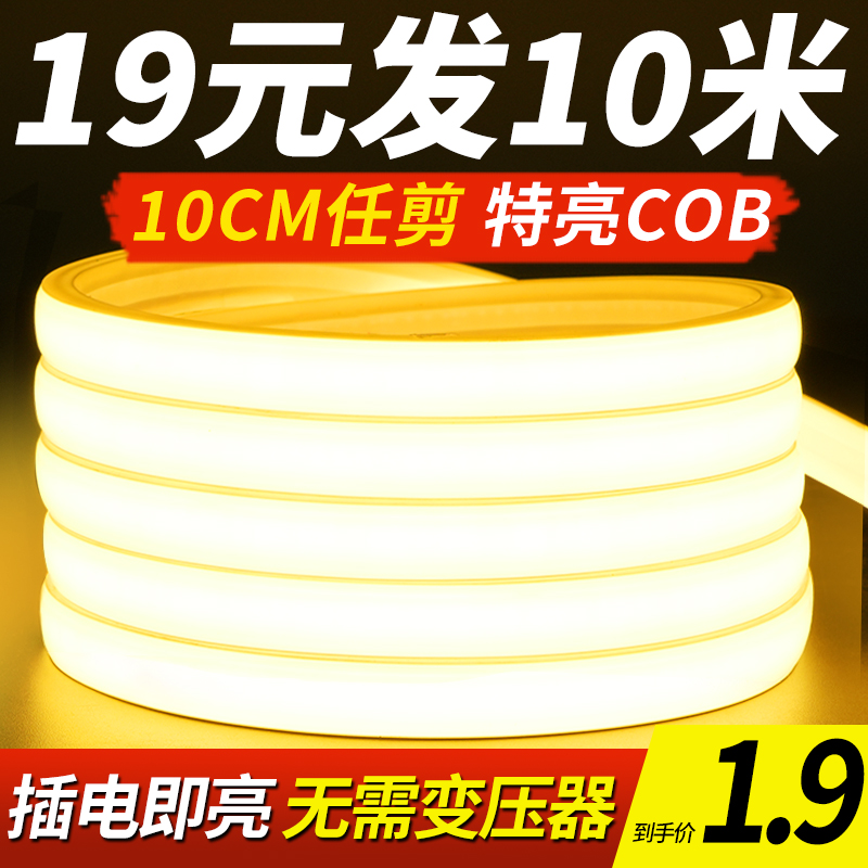 可裁剪COB灯带条220v防水超亮自粘线形家用客厅户外氛围led软灯条 家装灯饰光源 室外LED灯带 原图主图