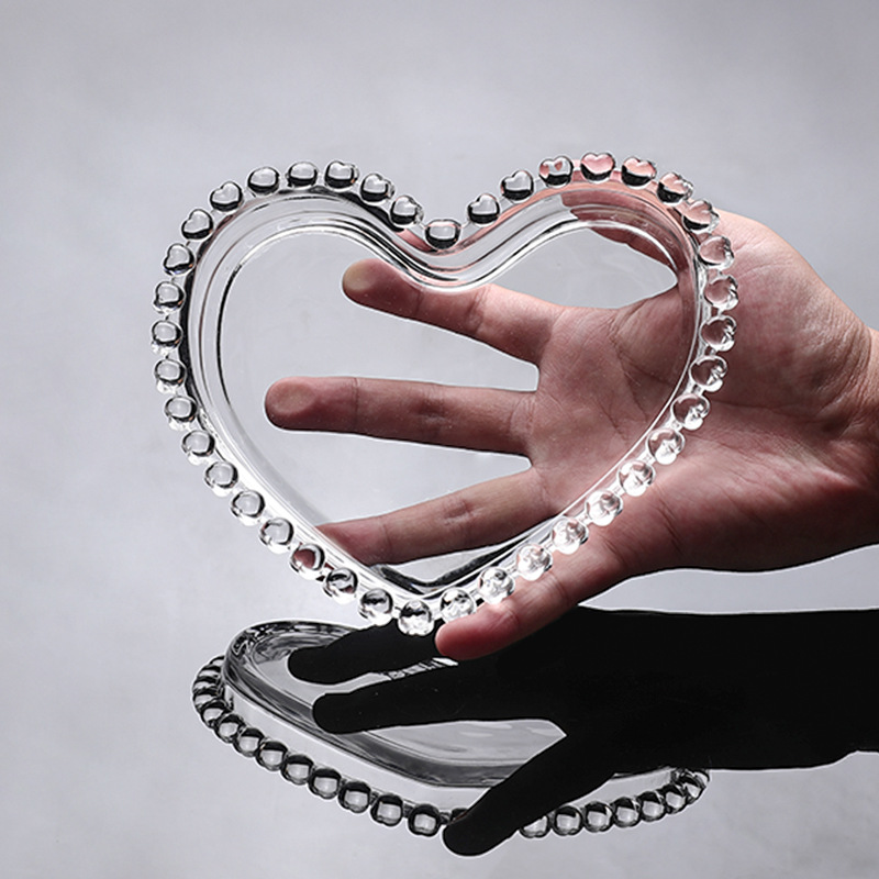 韩式ins复古玻璃爱心水果玻璃盘摆件宴会蛋糕托盘网红婚礼装饰品