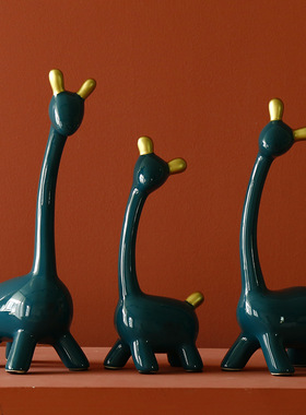 北欧莫兰迪色陶瓷长颈鹿玄关摆件客厅电视柜装饰品书柜酒柜摆设