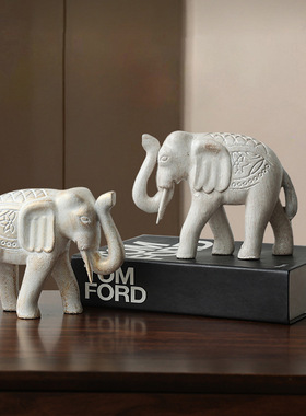 北欧简约木质大象摆件客厅酒柜电视柜玄关家居装饰品茶几办公室桌