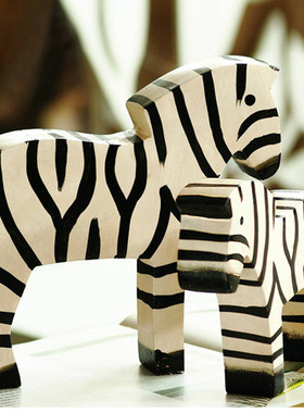 zakka杂 北欧动物原木雕 刻创意家居  套二方形斑马