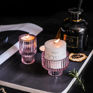 欧式 饰品 简约粉色玻璃烛台浪漫烛光道具家用餐桌蜡烛杯网红民宿装