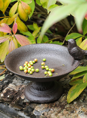 跨境复古怀旧铸铁小鸟喂鸟器摆件家居户外庭院阳台鸟食盆装饰摆设