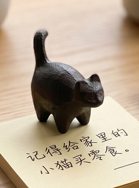 日式简约复古铸铁镇尺镇纸小猫咪摆件笔架铁文镇纸镇笔搁文房镇纸