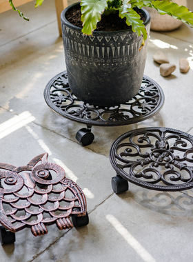 北欧轻奢铸铁花盆托盘地托底托万向轮装饰古典复古大型盆栽移动