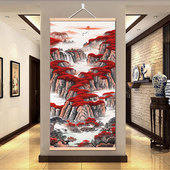 新中式 鸿运当头风景山水画玄关背景墙壁挂画旭日东升客厅装 饰画