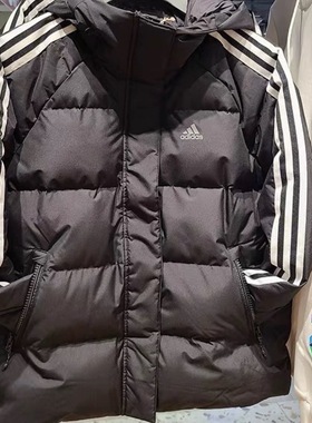 Adidas阿迪达斯羽绒服女装冬季三条纹连帽短款保暖运动外套IT8721