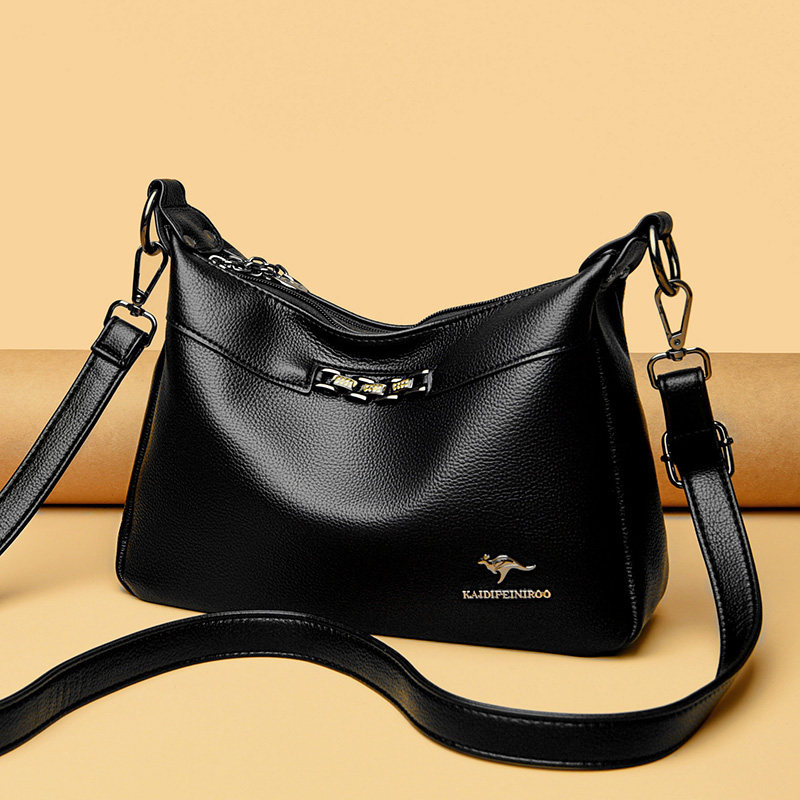 袋鼠女包真皮单肩斜挎包2025新款中老年妈妈包高级感牛皮包大容量