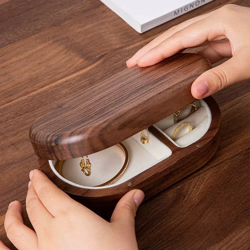 北美黑胡桃木实木首饰盒手串项链戒指收纳盒整木饰品盒木质首饰盒