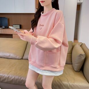 纯棉春秋大码微胖mm初高中学生独特漂亮卫衣女新爆款带有兜上衣服