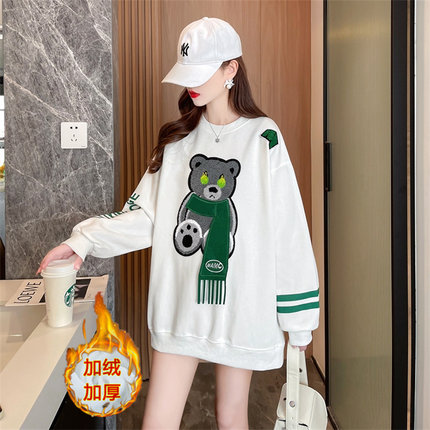 遮屁股中长款上衣小个子爆款时尚洋气衣服加厚加绒无帽卫衣女纯棉