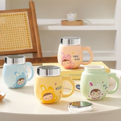 可爱陶瓷杯马克杯带盖学生卡通喝水水杯杯子情侣高颜值镜面