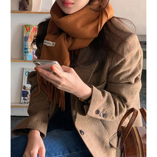 保暖Z401H 披肩冬季 2024高级感纯色羊毛流苏围巾情侣围巾 丝巾