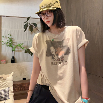 LUNA“45r旧匣男孩”复古做旧水洗菠萝头男孩印花短袖T恤