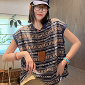 复古岛 LUNA 45啊 日系遮肉费尔岛纯棉刺绣条纹背心
