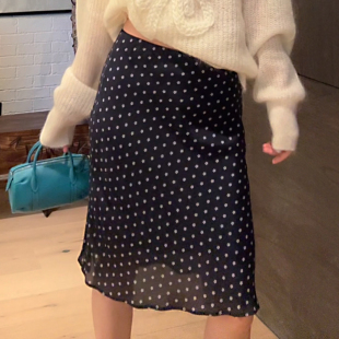 缎面蓝色波点包臀氛围感半裙 南法优雅 LUNA miu系