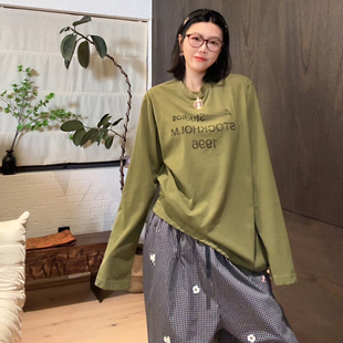 LUNA 新色经典 水洗做旧斑驳字母印花亚麻长袖 T恤 实验室