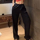 LUNA 深蓝麻棉透气松紧腰显瘦拖地懒人裤 the肉 垂序呼吸