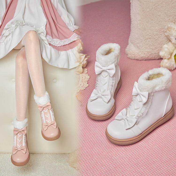 女童雪地靴加绒短靴2023新款冬季儿童保暖大棉靴小女孩洛丽塔鞋子