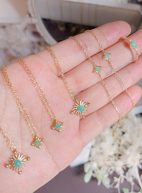 清新薄荷糖天然天河石六芒星雪花项链925银星芒锁骨链手链女套装