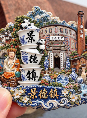 【景德镇冰箱贴】江西瓷都文创陶溪川千年瓷宫古窑烟囱旅游纪念品