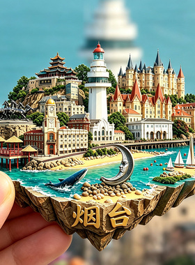 【烟台冰箱贴】烟台山灯塔钟楼老领事馆山东海滨旅游纪念品磁贴潮