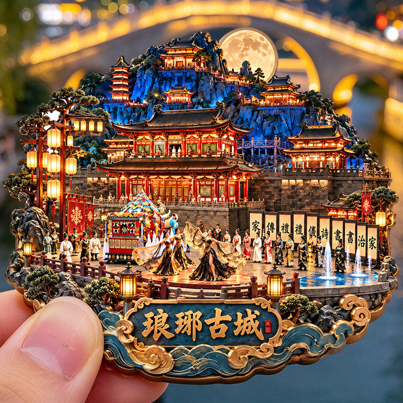 【琅琊古城冰箱贴】山东临沂仿唐建筑群古塔戏台古城夜游纪念磁贴