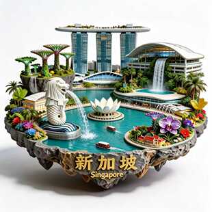 新加坡滨海湾金沙鱼尾狮金属冰箱贴创意旅游纪念立体城市地标磁贴