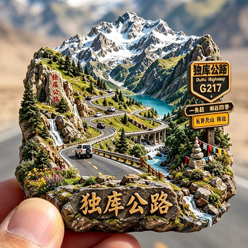 【独库公路冰箱贴】新疆盘山曲折公雪山天山G217自驾旅游立体磁贴