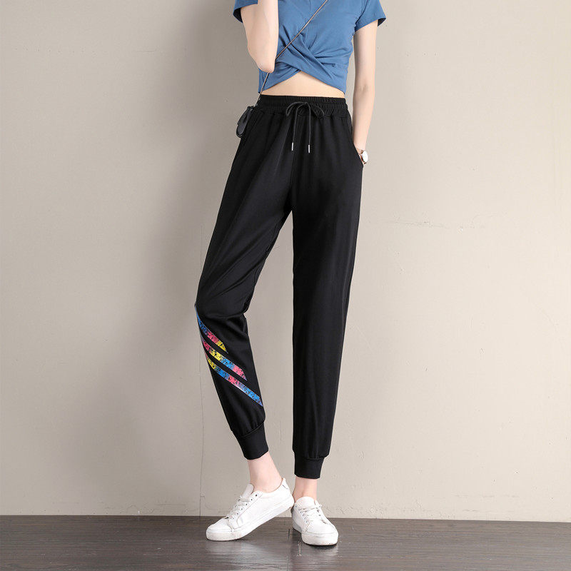 冰丝运动裤女夏季薄款速干高腰宽松大码束脚显瘦卫裤跑步休闲裤