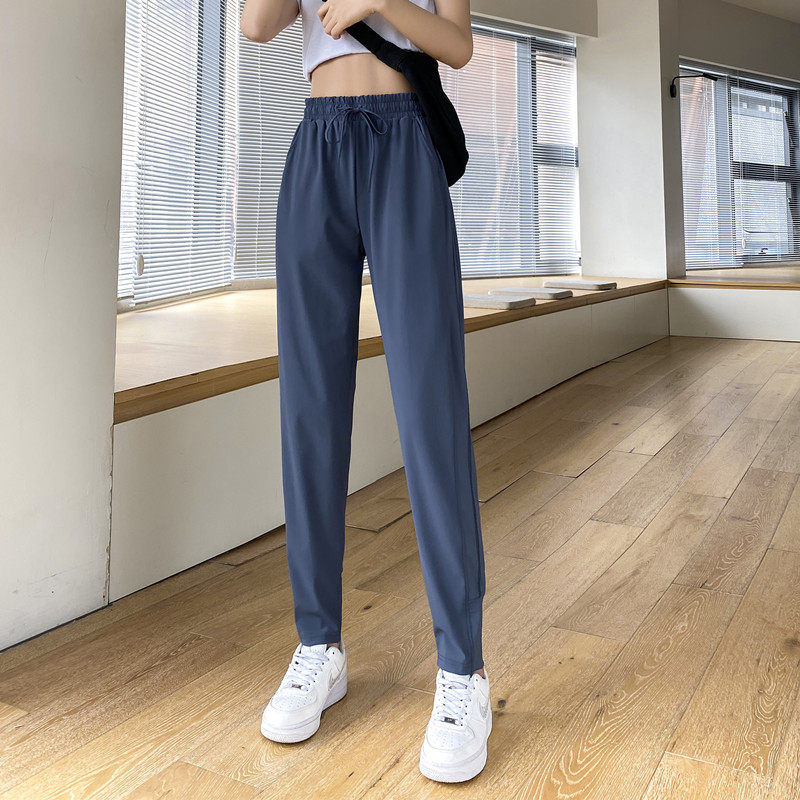 速干冰丝运动裤女夏季新款高腰宽松显瘦束脚学生卫裤哈伦九分裤子