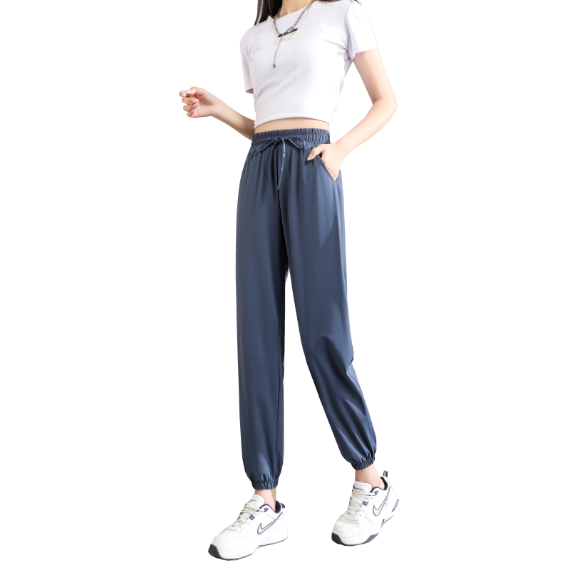 速干運(yùn)動(dòng)褲女夏季薄款寬松束腳顯瘦衛(wèi)褲小個(gè)子九分冰絲燈籠休閑褲
