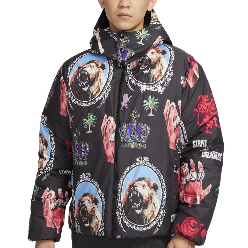 运动休闲防风保暖连帽印花外套