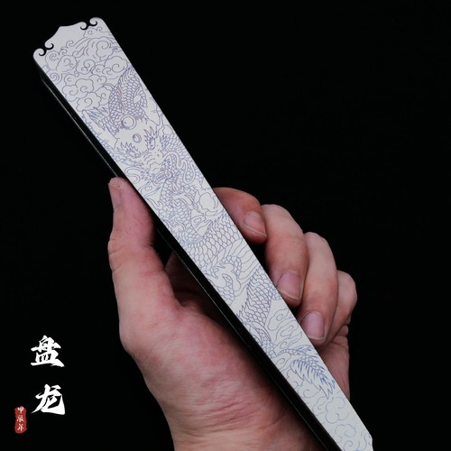 盘龙钛合金十寸折扇古风雕刻云龙定制绢布便携防身太极功夫金属扇
