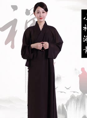 小袖海青居士服女咖啡色海清