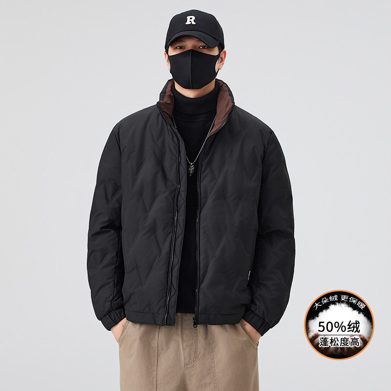 2025新款秋冬男士休闲商务面包服立领外套鸭绒羽绒服保暖高级感潮