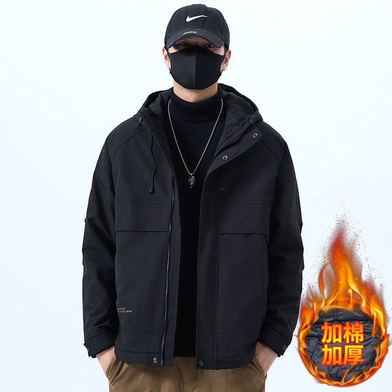 2025秋冬男款韩版男士连帽大口袋休闲棉衣棉服夹克外套二棉男装
