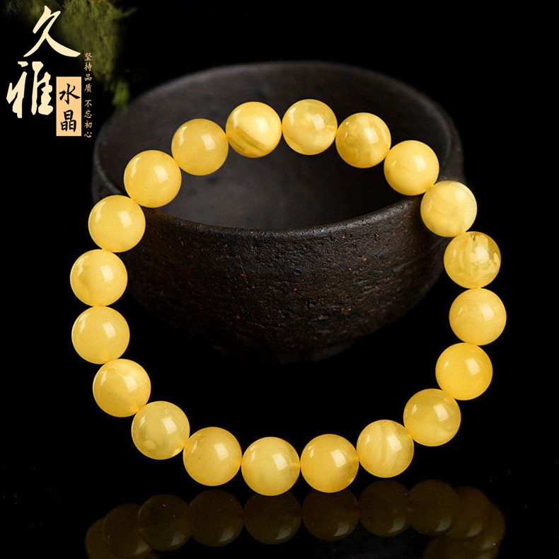 久雅水晶 天然蜜蜡手链 满蜜金绞蜜蜜蜡圆珠手串 百花蜜蜜蜡手环