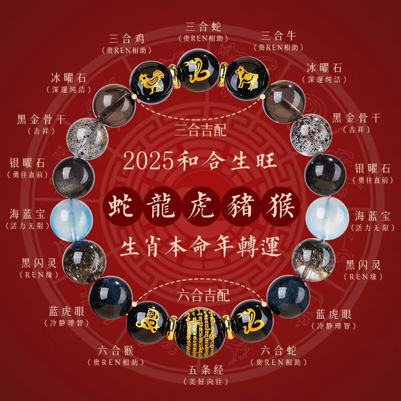 五行喜用水三合六合手链天然水晶蓝虎眼十二生肖手串男女礼物饰品